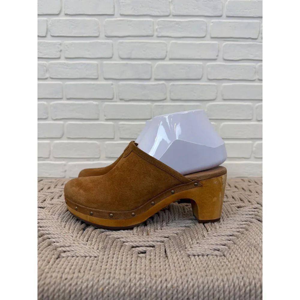Ugg Studded Suede Platform Clogs Chestnut Wood Heel Size 6